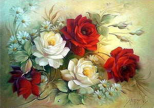 Diamond Painting | Diamond Painting - Flower Arrangement red and white | Diamond Painting Flowers flowers | FiguredArt