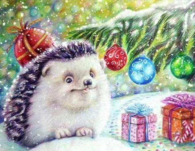 Diamond Painting | Diamond Painting - Hedgehog and Gifts | animals Diamond Painting Animals hedgehogs | FiguredArt