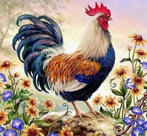 Diamond Painting | Diamond Painting - Hen and Flowers | animals Diamond Painting Animals flowers roosters | FiguredArt