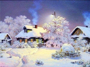 Diamond Painting | Diamond Painting - Houses in the Snow | Diamond Painting Landscapes landscapes winter | FiguredArt