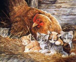 Diamond Painting | Diamond Painting - Kittens and Hen | animals cats Diamond Painting Animals | FiguredArt