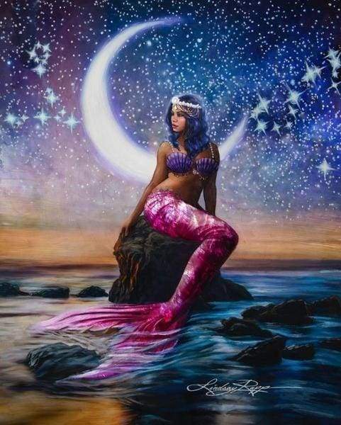 Diamond Painting | Diamond Painting - Mermaid and Crescent Moon | Diamond Painting Romance romance | FiguredArt
