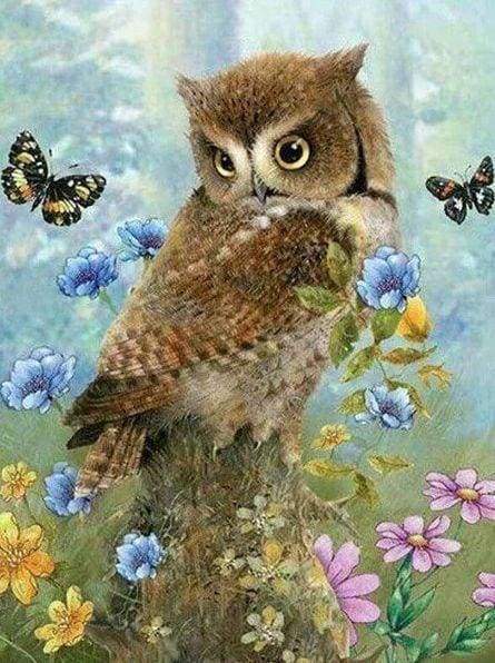 Diamond Painting | Diamond Painting - Owl and Butterflies | animals butterflies Diamond Painting Animals owls | FiguredArt