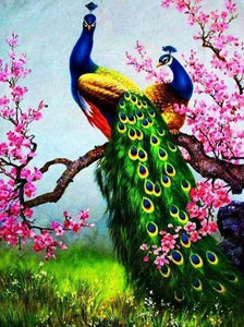 Diamond Painting | Diamond Painting - Peacocks and Cherry Tree | animals Diamond Painting Animals peacocks | FiguredArt