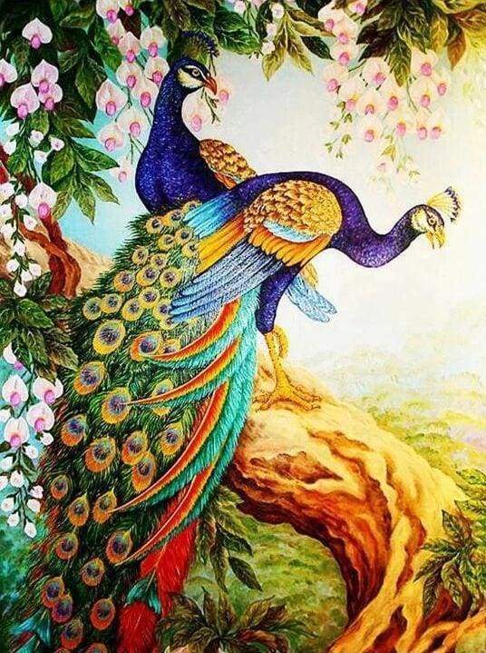 Diamond Painting | Diamond Painting - Peacocks on a branch | animals Diamond Painting Animals peacocks | FiguredArt