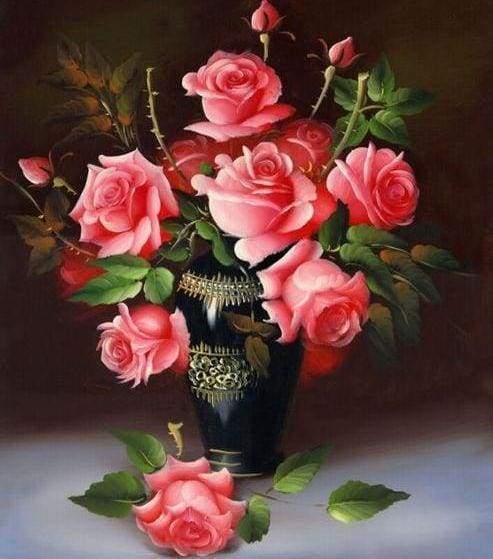Diamond Painting | Diamond Painting - Rose Vase | Diamond Painting Flowers flowers | FiguredArt