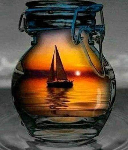 Diamond Painting | Diamond Painting - Sailboat and Vase | Diamond Painting Ships ships | FiguredArt