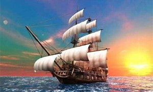 Diamond Painting | Diamond Painting - Sailboat at Daybreak | Diamond Painting Ships ships | FiguredArt