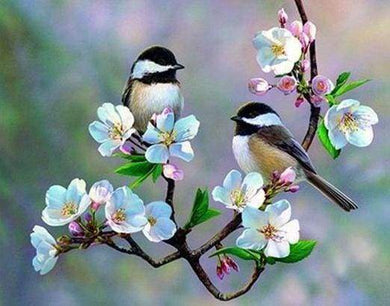 Diamond Painting | Diamond Painting - Small Birds and White Flowers | animals birds Diamond Painting Animals Diamond Painting Flowers