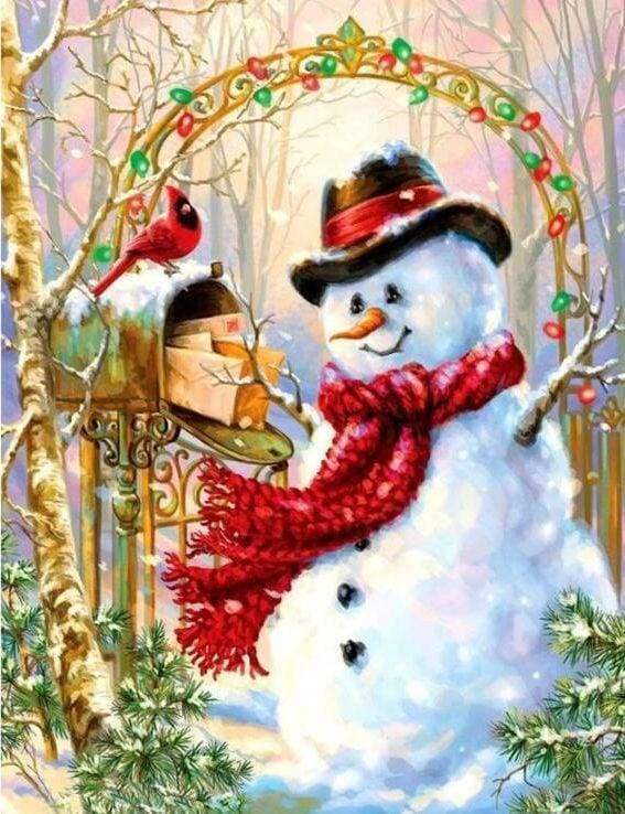 Diamond Painting | Diamond Painting - Snowman | animals Diamond Painting Animals winter | FiguredArt