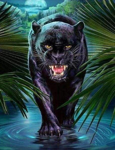 Diamond Painting | Diamond Painting - Threatening Black Panther | animals Diamond Painting Animals panthers | FiguredArt