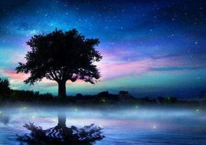 Diamond Painting | Diamond Painting - Tree in the Night | Diamond Painting Landscapes landscapes trees | FiguredArt