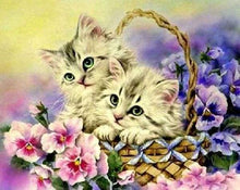 Load image into Gallery viewer, Diamond Painting | Diamond Painting - Two Cats and Flowers | animals cats Diamond Painting Animals flowers | FiguredArt