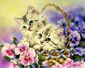 Diamond Painting | Diamond Painting - Two Cats and Flowers | animals cats Diamond Painting Animals flowers | FiguredArt