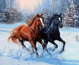 Diamond Painting | Diamond Painting - Two Horses in Winter | animals Diamond Painting Animals horses winter | FiguredArt