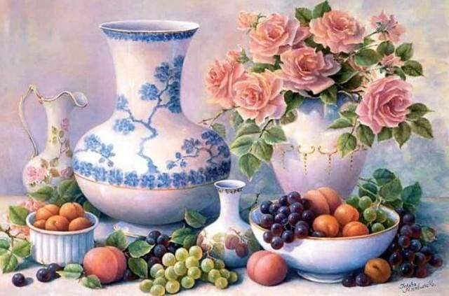 Diamond Painting | Diamond Painting - Vases and Fruits | Diamond Painting Flowers Diamond Painting kitchen flowers kitchen | FiguredArt