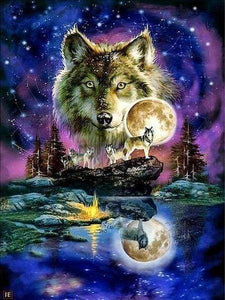 Diamond Painting | Diamond Painting - Wolves and Lunar Sky | animals Diamond Painting Animals rabbits wolves | FiguredArt