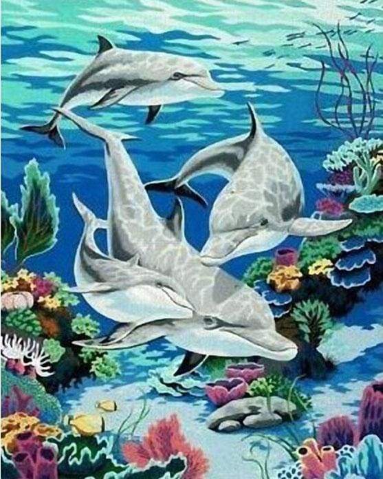 paint by numbers | Dolphin Encounter | animals dolphins intermediate | FiguredArt