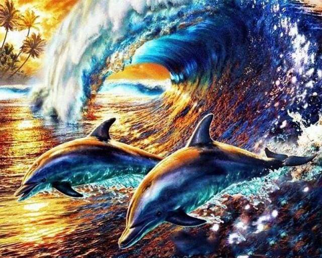 paint by numbers | Dolphins in the Waves | advanced animals dolphins | FiguredArt