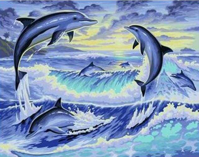 paint by numbers | Dolphins playing | advanced animals dolphins landscapes | FiguredArt