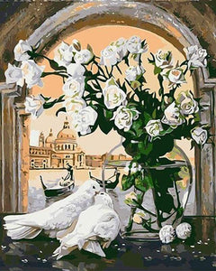 paint by numbers | Doves in peace | easy flowers | FiguredArt