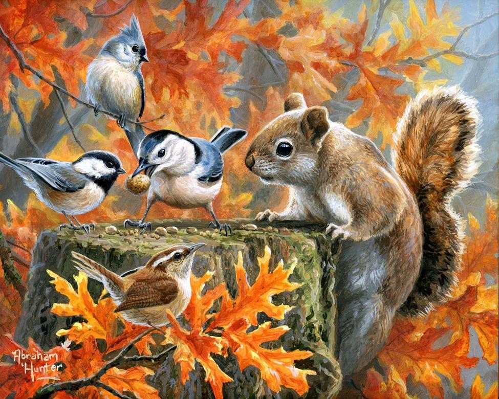 Paint by numbers | Mischievous Squirrel | animals flowers intermediate birds squirrels | Figured'Art
