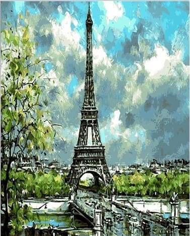paint by numbers | Eiffel Tower Cloudy Day | cities intermediate | FiguredArt
