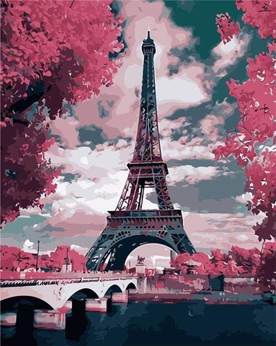 paint by numbers | Eiffel Tower in Spring Pink Colors | cities intermediate | FiguredArt