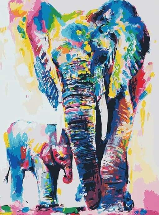 paint by numbers | Elephants Watercolor | animals elephants intermediate | FiguredArt