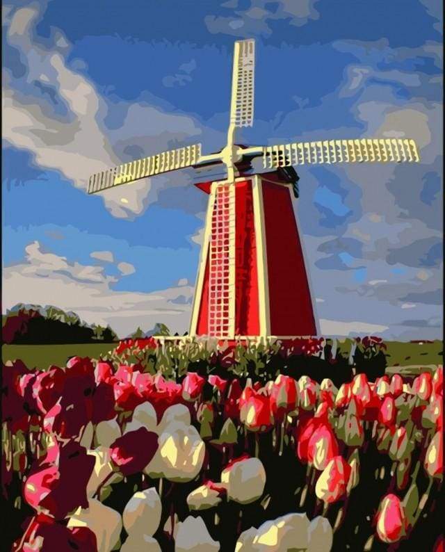 paint by numbers | Flowers and Windmill | easy landscapes | FiguredArt