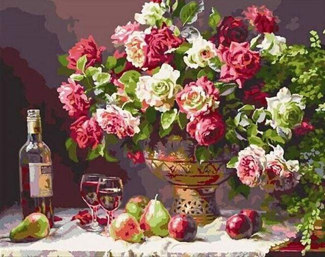 paint by numbers | Flowers Wine and Fruits | easy flowers | FiguredArt