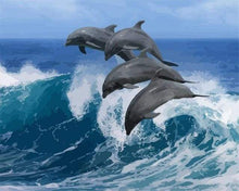 Load image into Gallery viewer, paint by numbers | Four Dolphins | animals dolphins intermediate | FiguredArt