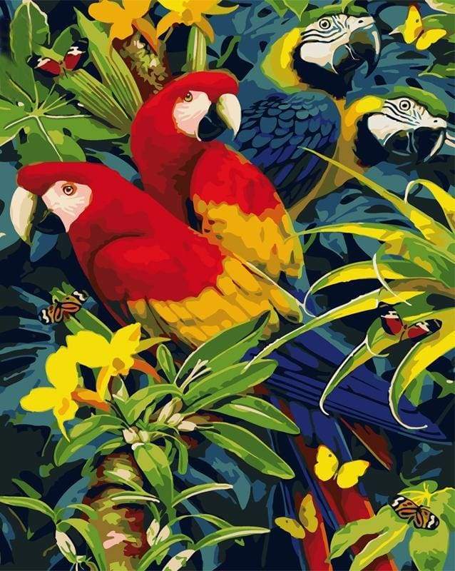 paint by numbers | Four Parrots | animals birds intermediate parrots | FiguredArt