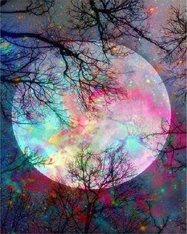 paint by numbers | Full Moon with colorful reflections | advanced landscapes trees | FiguredArt