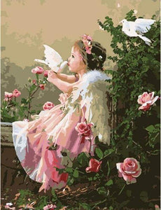 paint by numbers | Girl Angel and Doves | flowers intermediate romance | FiguredArt