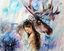 Load image into Gallery viewer, paint by numbers | Girl with Moose | advanced animals deer | FiguredArt