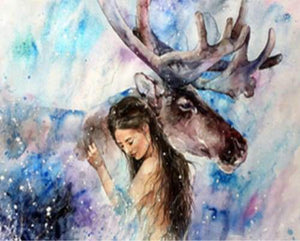 paint by numbers | Girl with Moose | advanced animals deer | FiguredArt