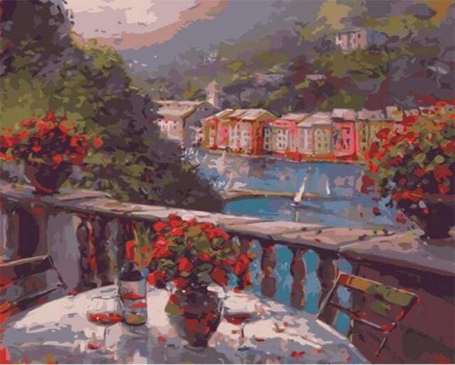 paint by numbers | Glass of wine and Terrasse View | intermediate landscapes | FiguredArt