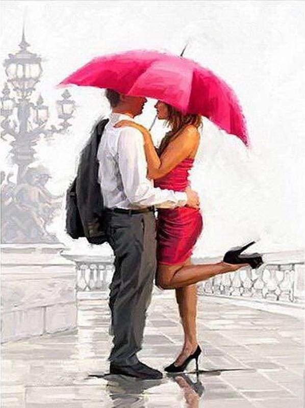Paint by numbers | Man and woman with red umbrella | intermediate romance | Figured'Art