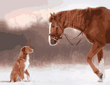 Load image into Gallery viewer, paint by numbers | Horse and Dog in the Snow | animals dogs horses intermediate | FiguredArt