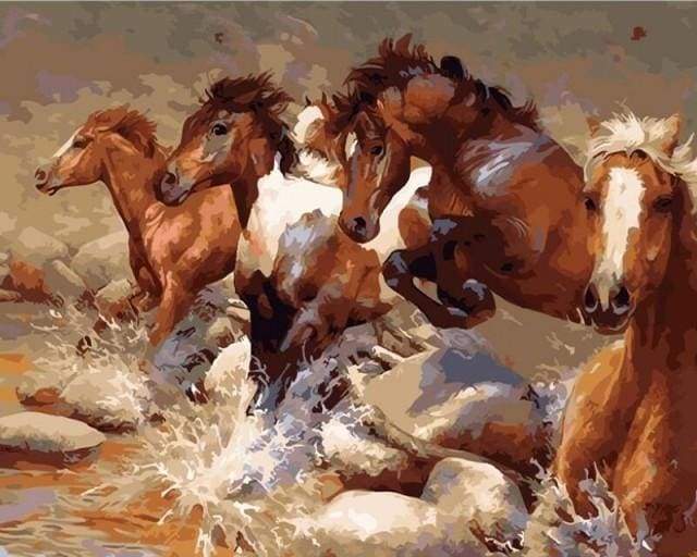 paint by numbers | Horses crossing the River | animals horses intermediate | FiguredArt