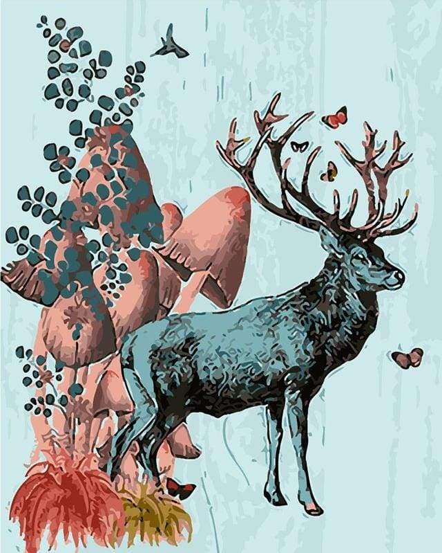 paint by numbers | King Deer | animals deer flowers intermediate | FiguredArt