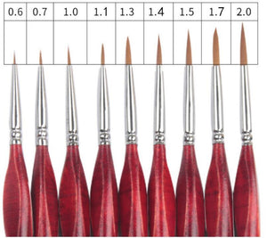 Set of 9 High Quality Red Wooden Paint Brushes