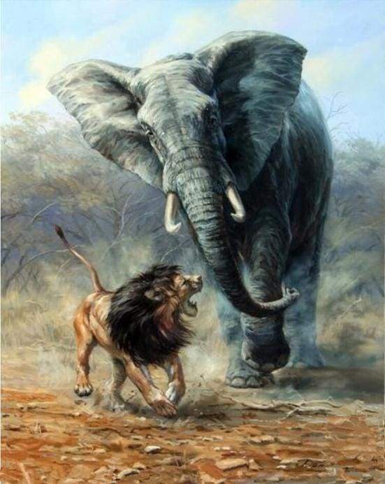 paint by numbers | Lion and Elephant | advanced animals elephants lions | FiguredArt