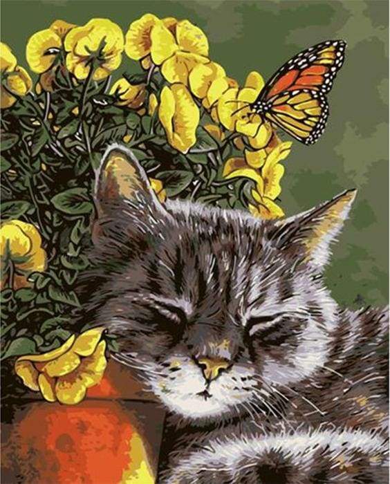 paint by numbers | Little Cat and Butterfly | animals cats easy | FiguredArt