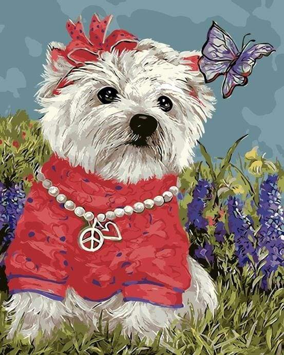 paint by numbers | Little Dog and Butterfly | animals intermediate | FiguredArt