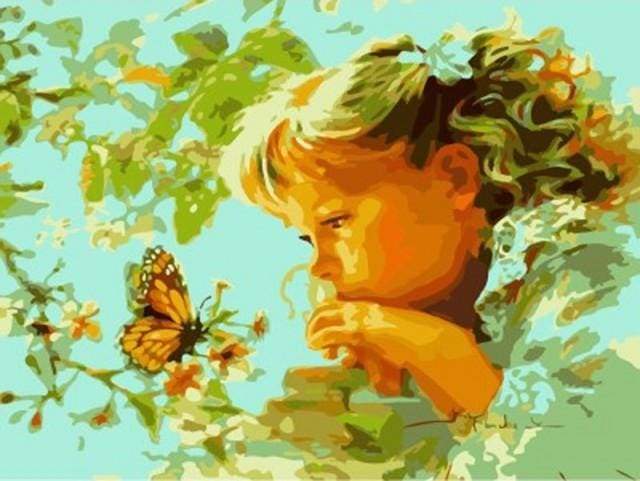 paint by numbers | Little Girl and Butterfly | animals butterflies easy portrait | FiguredArt