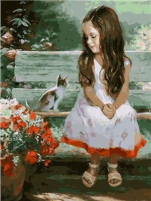 paint by numbers | Little Girl and Cat | advanced animals cats flowers portrait | FiguredArt