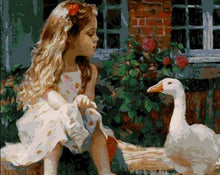 Load image into Gallery viewer, paint by numbers | Little Girl and Duck | animals birds ducks intermediate | FiguredArt