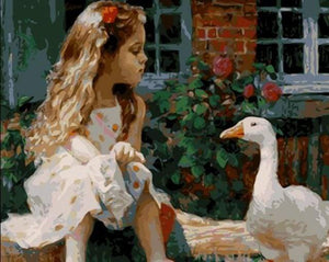 paint by numbers | Little Girl and Duck | animals birds ducks intermediate | FiguredArt